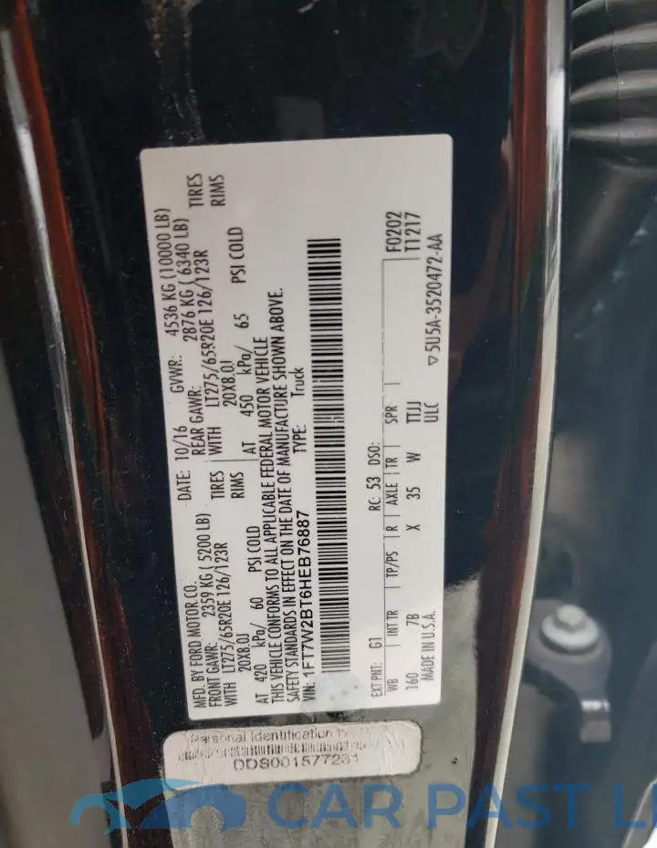 1FT7W2BT6HEB76887# 12