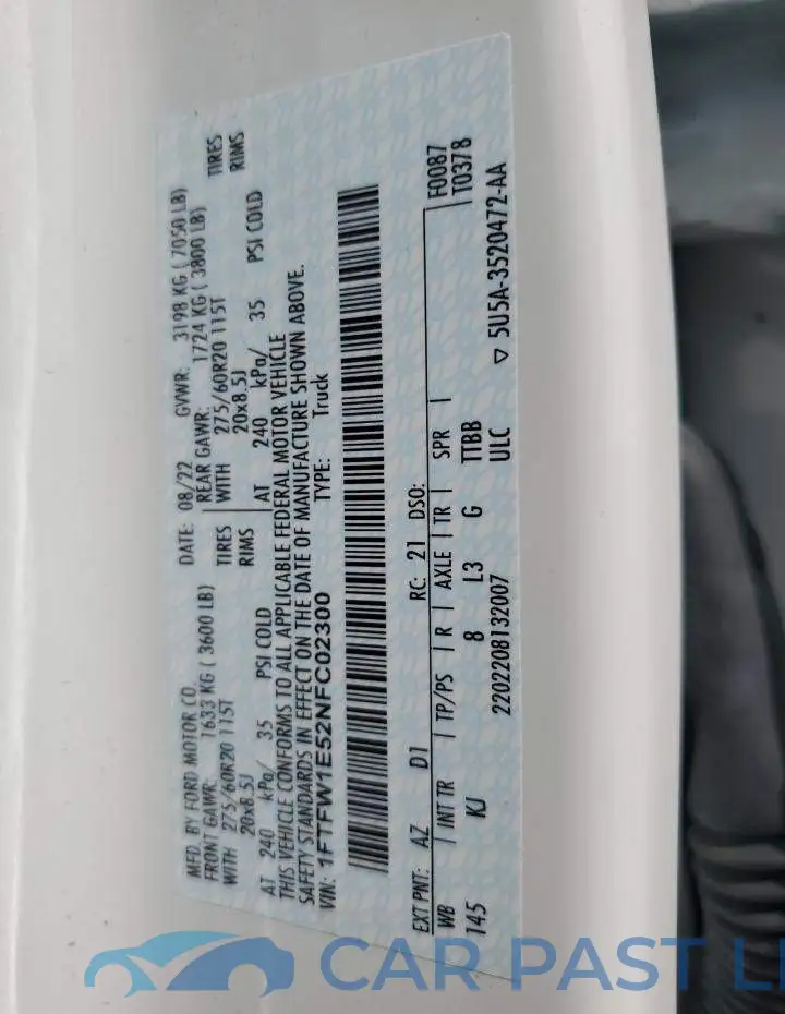 1FTFW1E52NFC02300# 12