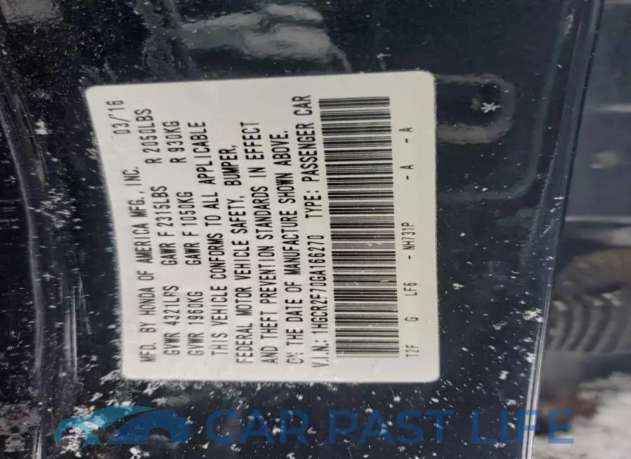 1HGCR2F70GA166270# 12