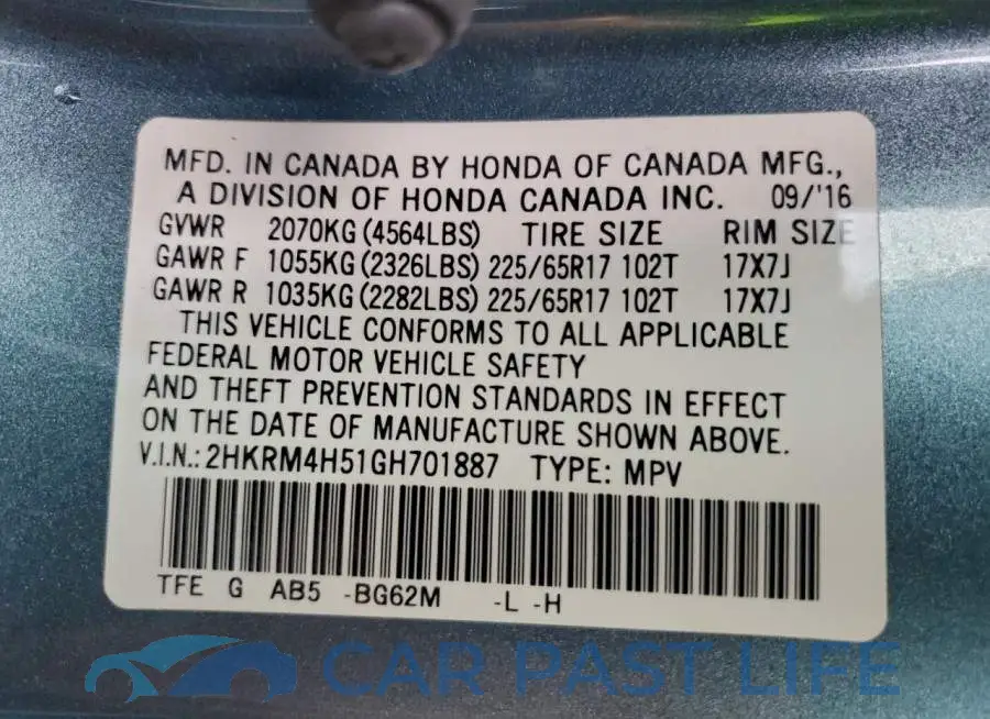 2HKRM4H51GH701887# 13