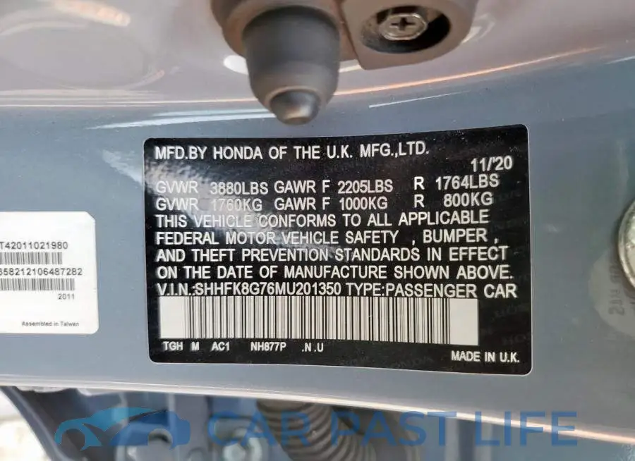 SHHFK8G76MU201350# 12