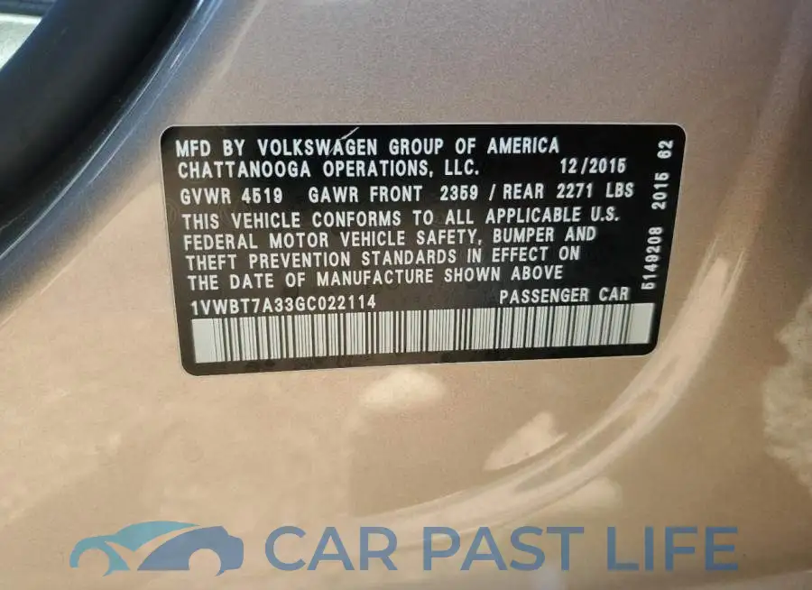 1VWBT7A33GC022114# 12