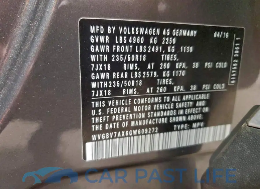 WVGBV7AX6GW609272# 12