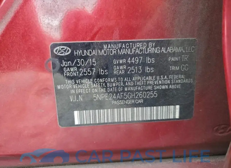 5NPE24AF5GH260255# 12