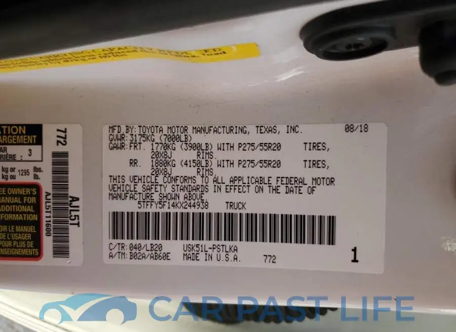 5TFFY5F14KX244938# 12