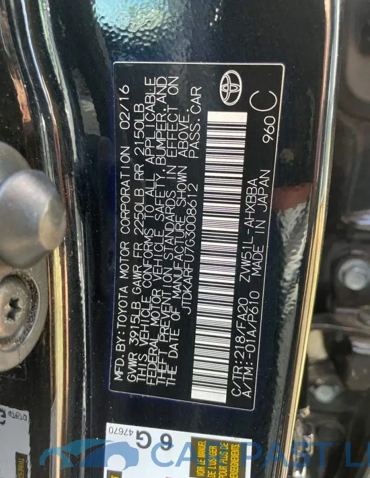 JTDKARFU7G3008612# 10