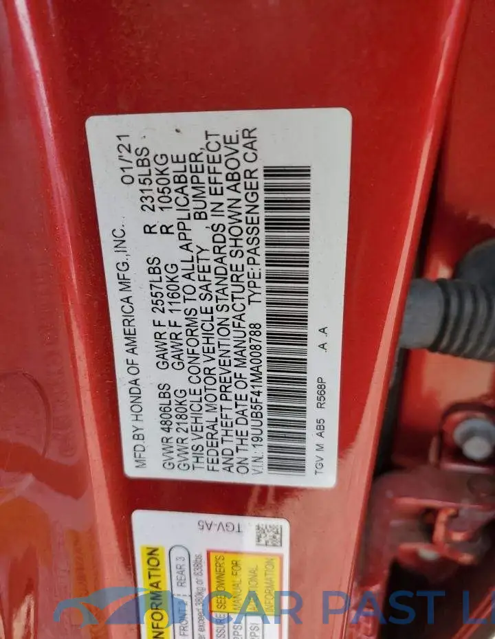 19UUB5F41MA008788# 12