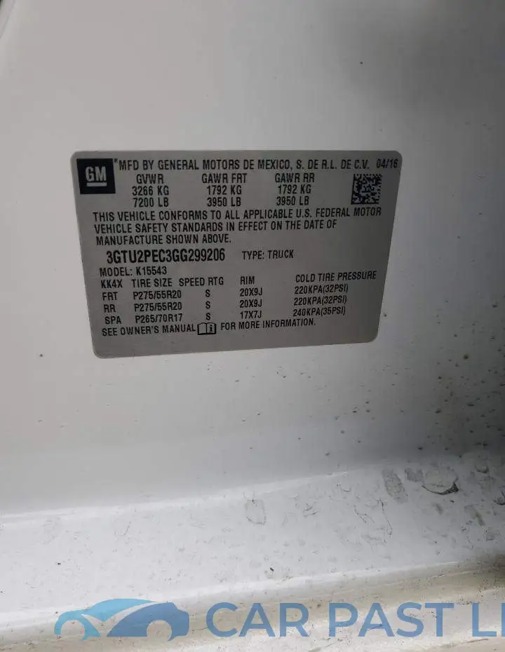 3GTU2PEC3GG299206# 12