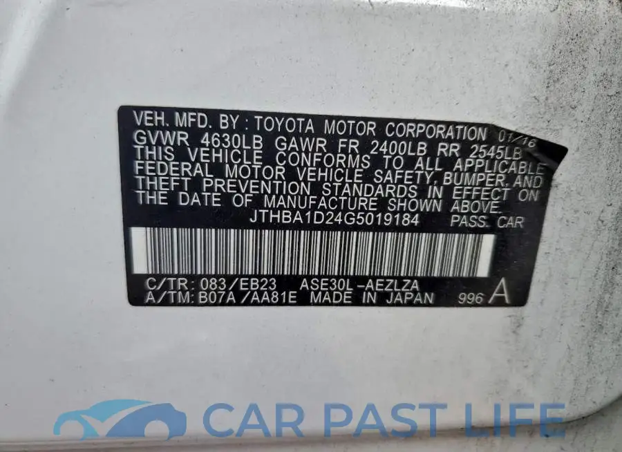 JTHBA1D24G5019184# 12