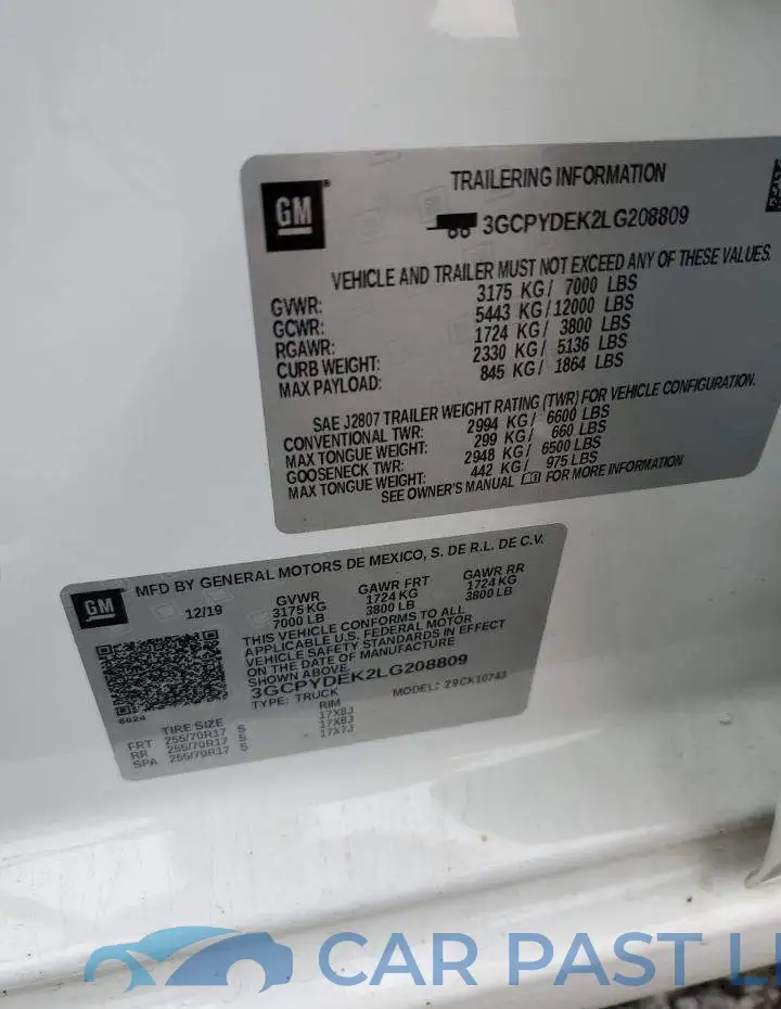 3GCPYDEK2LG208809# 12