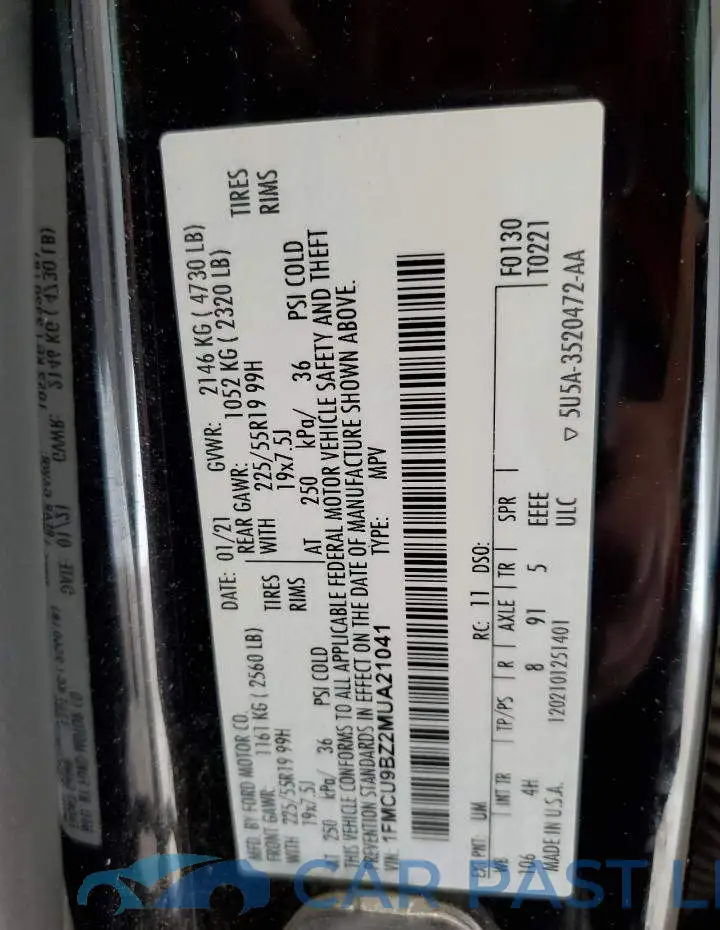 1FMCU9BZ2MUA21041# 13