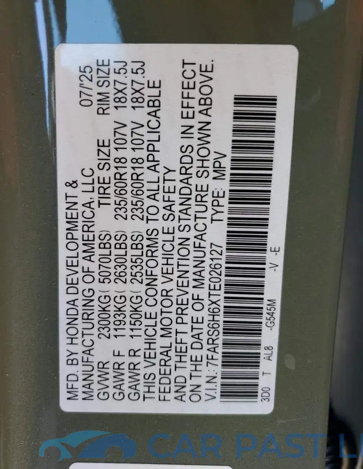 7FARS6H6XTE026127# 14