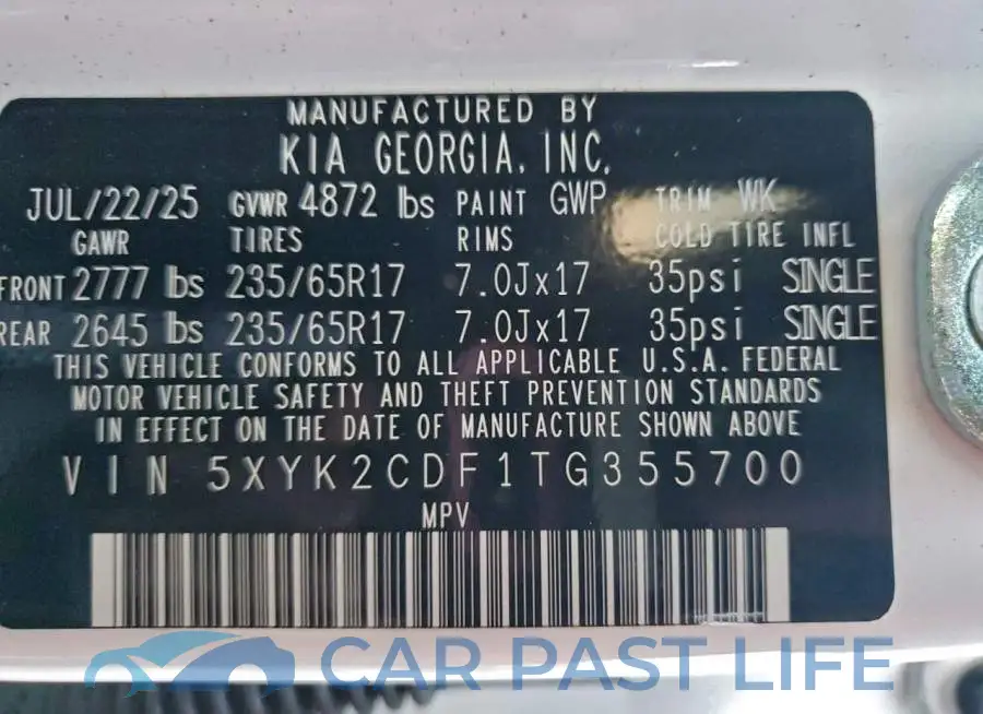 5XYK2CDF1TG355700# 13