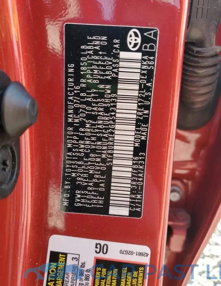 5YFBURHE2GP543139# 13