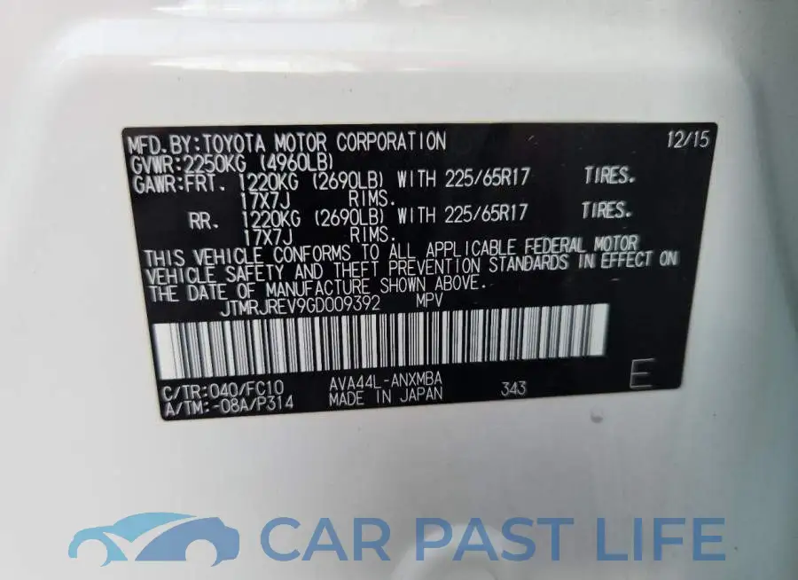 JTMRJREV9GD009392# 12