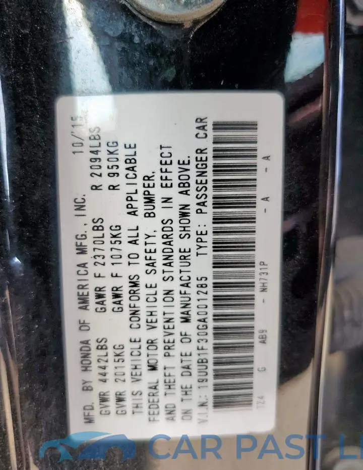 19UUB1F30GA001285# 12