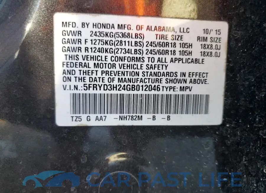 5FRYD3H24GB012046# 12