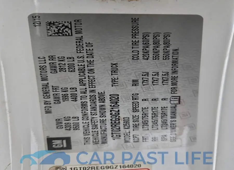 1GT02REG9GZ164020# 12