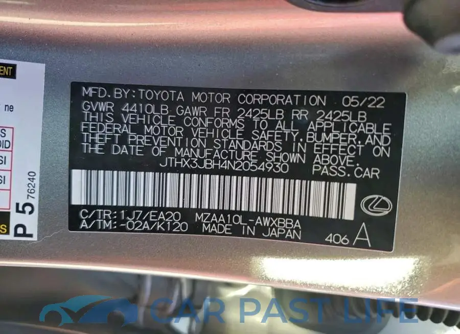 JTHX3JBH4N2054930# 12