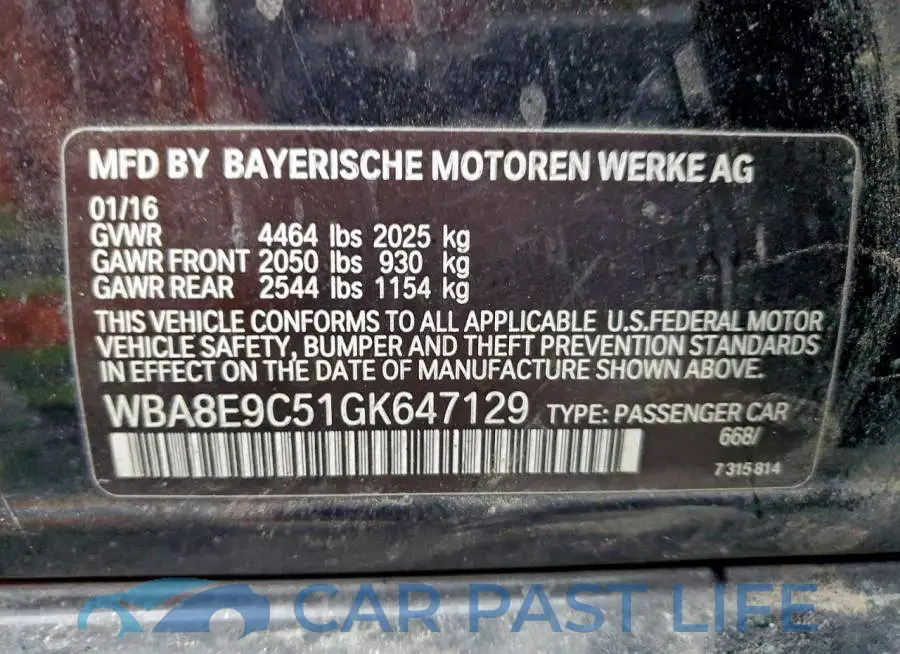 WBA8E9C51GK647129# 12