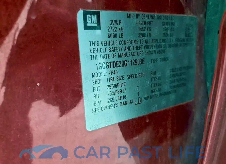 1GCGTDE30G1129036# 13