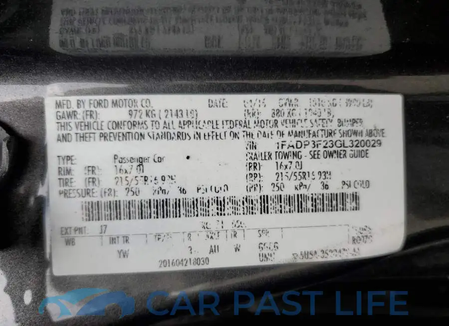 1FADP3F23GL320029# 12