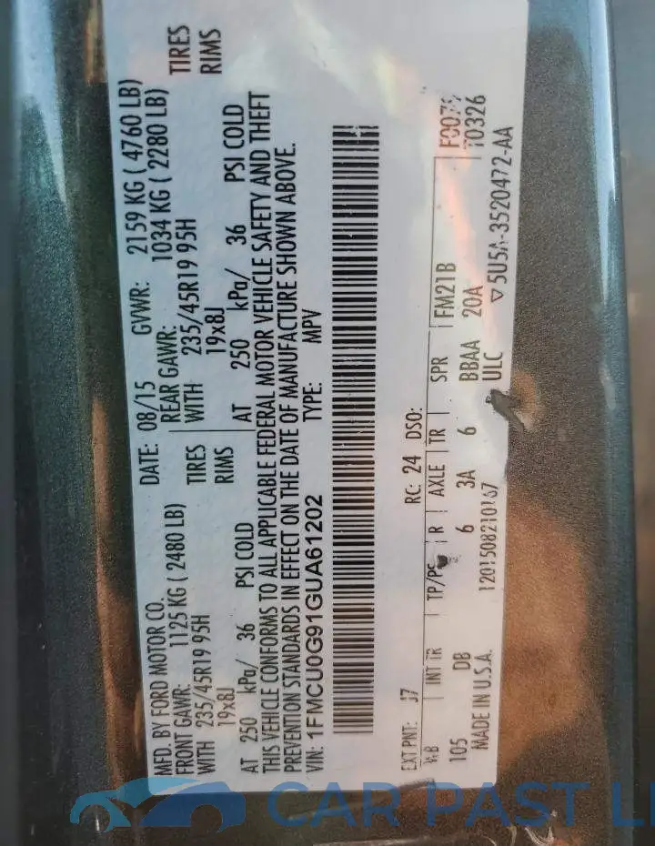 1FMCU0G91GUA61202# 13