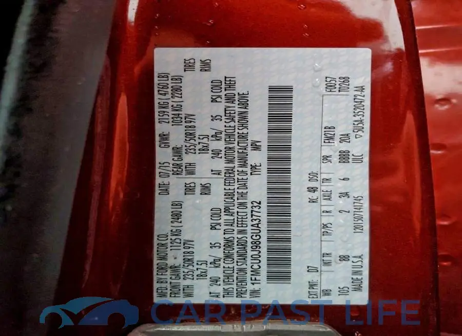 1FMCU0J98GUA37732# 12