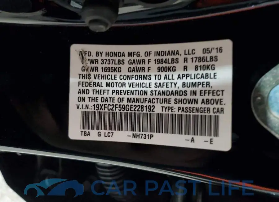 19XFC2F59GE228192# 12