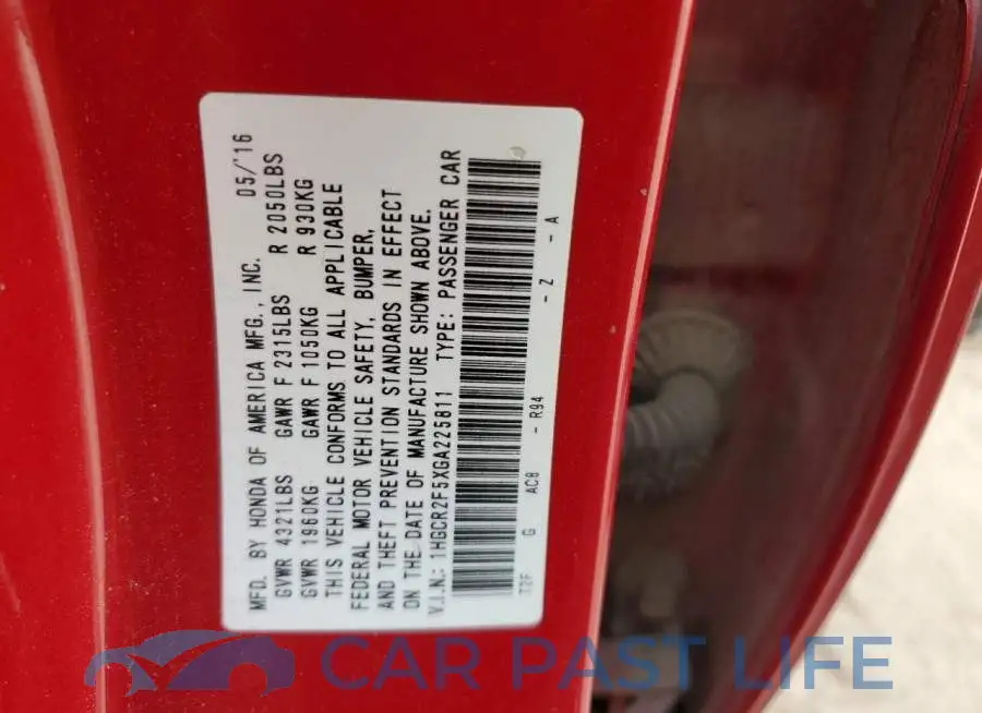 1HGCR2F5XGA225811# 13