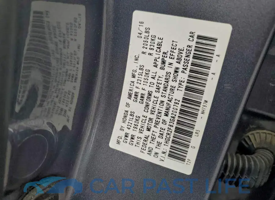 1HGCR2F83GA200792# 12