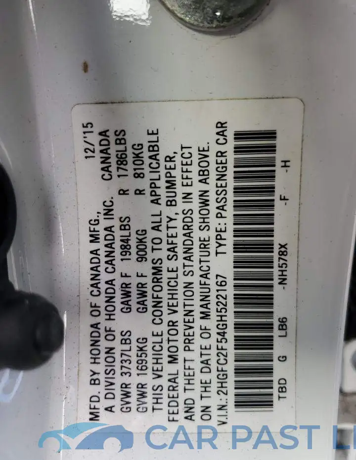 2HGFC2F54GH522167# 12