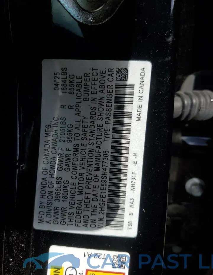 2HGFE1E59SH477306# 12