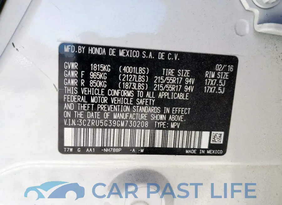 3CZRU5G39GM730208# 14