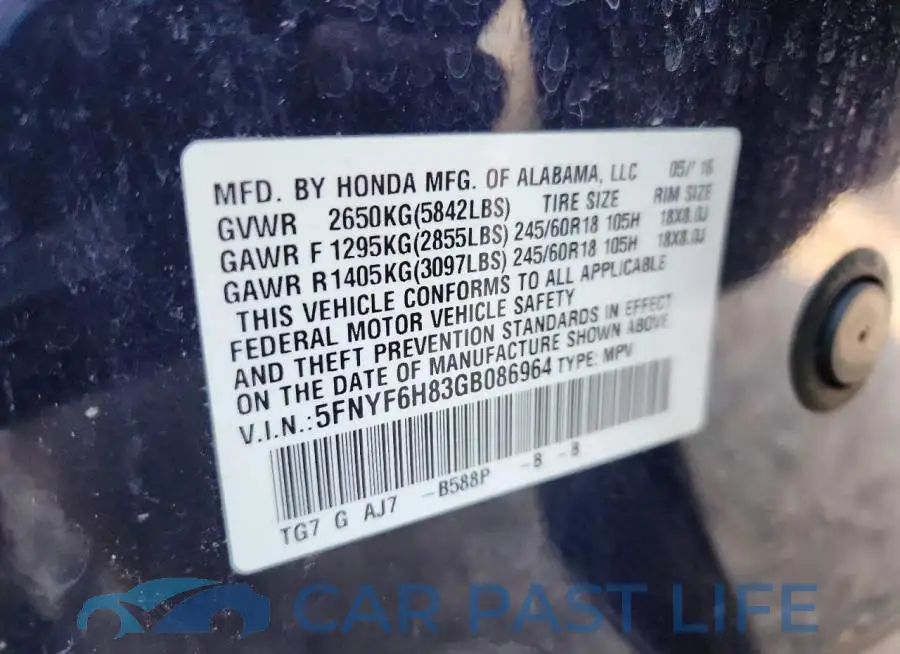 5FNYF6H83GB086964# 13