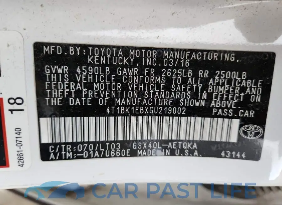 4T1BK1EBXGU219002# 12