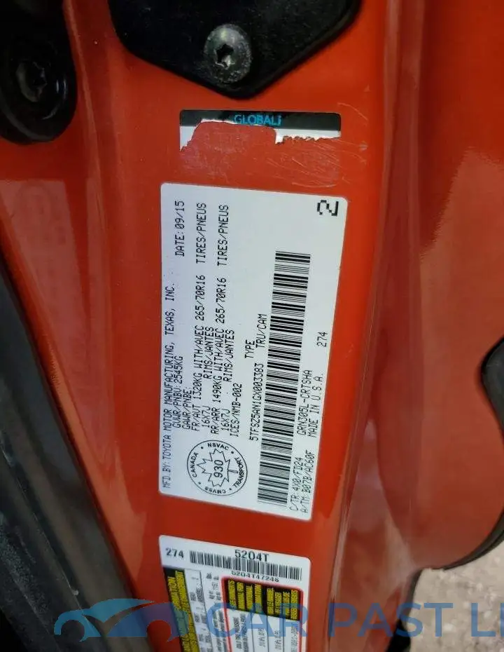 5TFSZ5AN1GX003383# 12