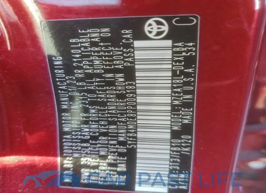 5YFB4MDE8PP009183# 12