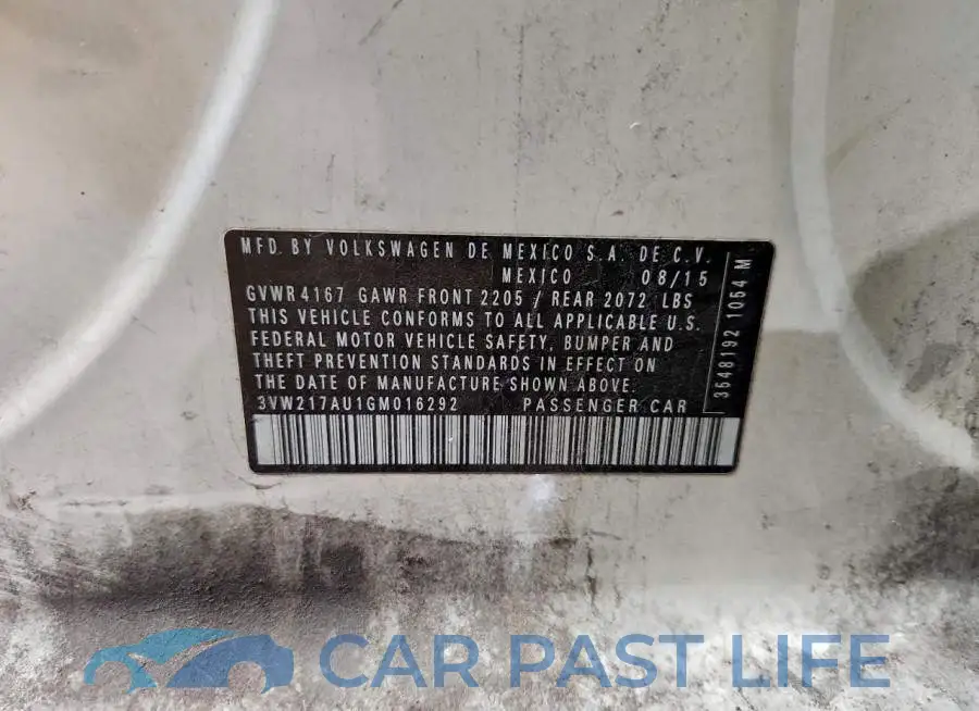3VW217AU1GM016292# 13