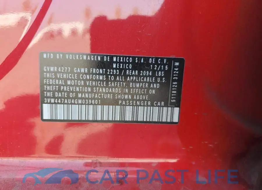 3VW447AU4GM039601# 12