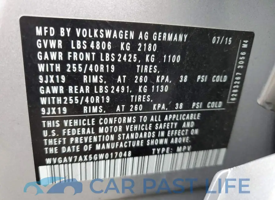 WVGAV7AX5GW017048# 13