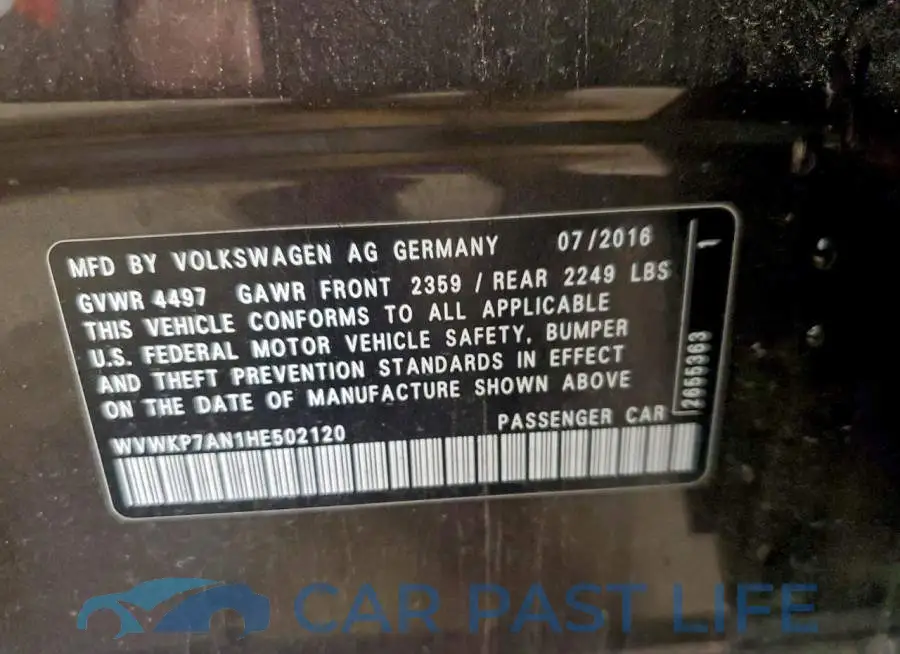WVWKP7AN1HE502120# 12