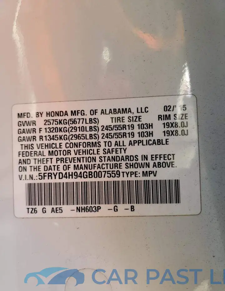 5FRYD4H94GB007559# 14