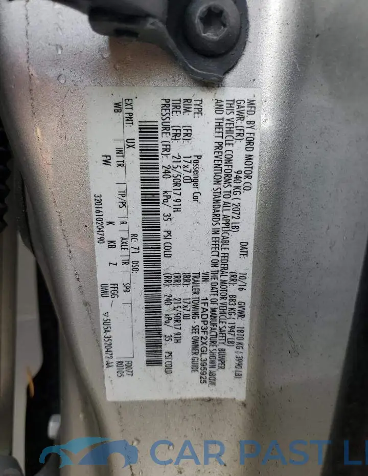 1FADP3F2XGL395925# 12