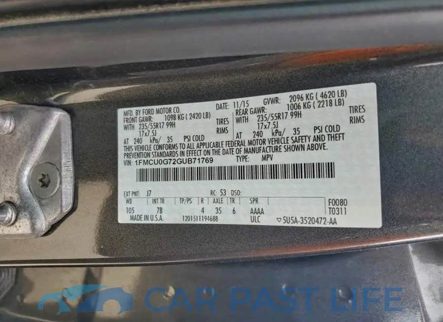 1FMCU0G72GUB71769# 13