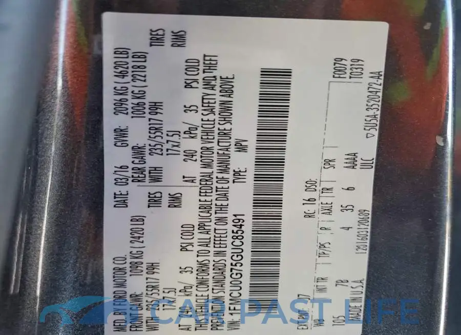 1FMCU0G75GUC85491# 13