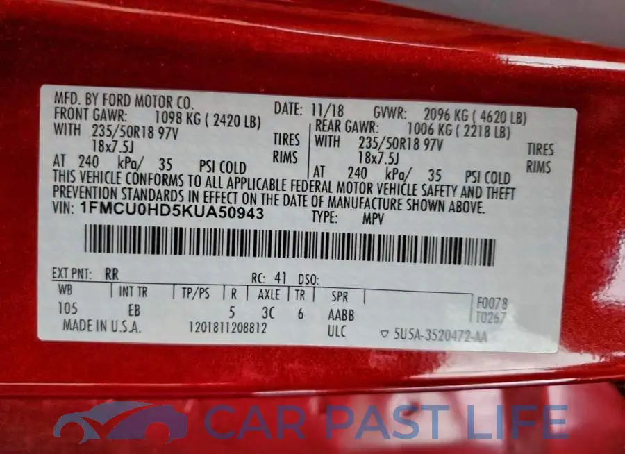 1FMCU0HD5KUA50943# 13
