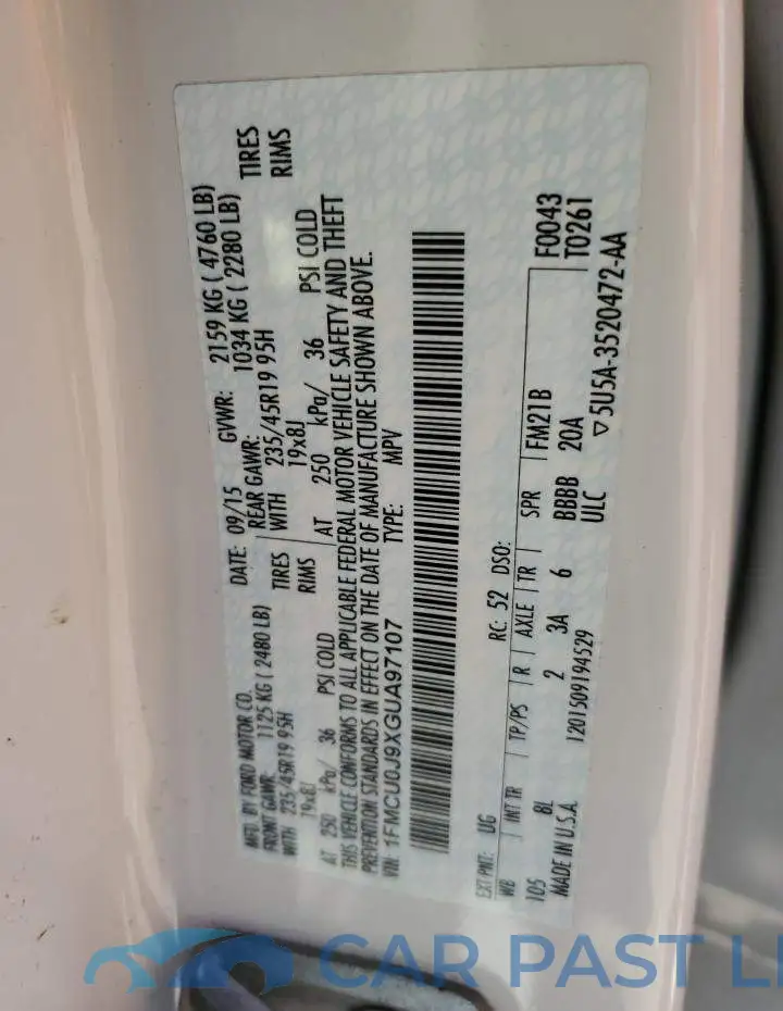 1FMCU0J9XGUA97107# 14