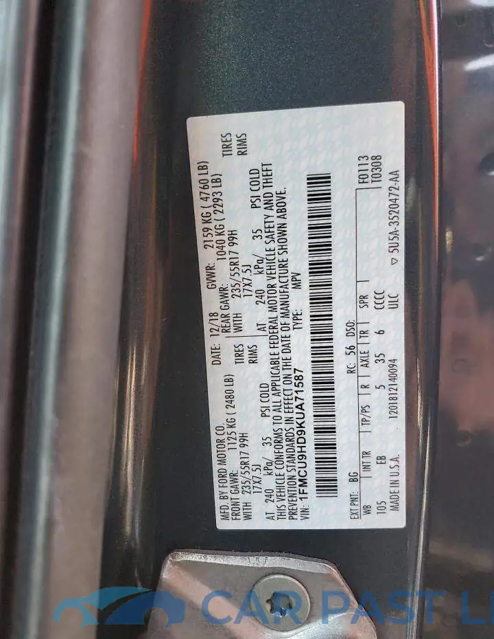 1FMCU9HD9KUA71587# 12