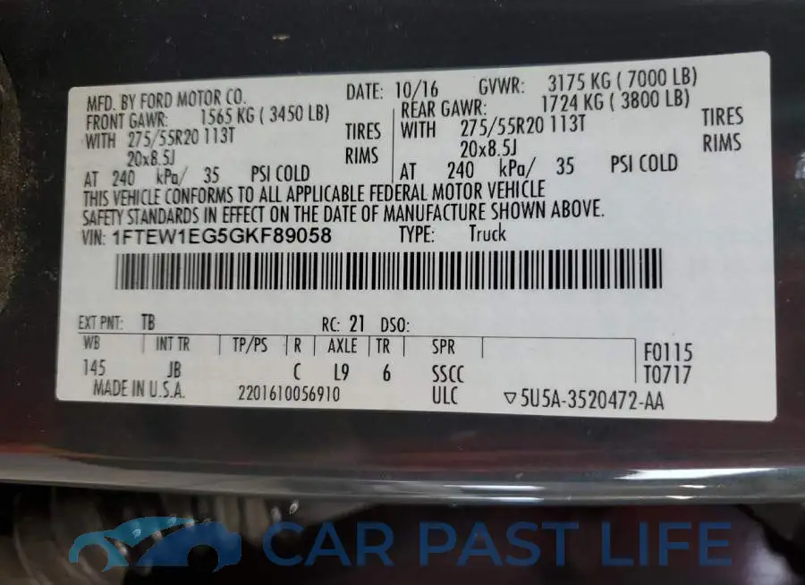 1FTEW1EG5GKF89058# 12